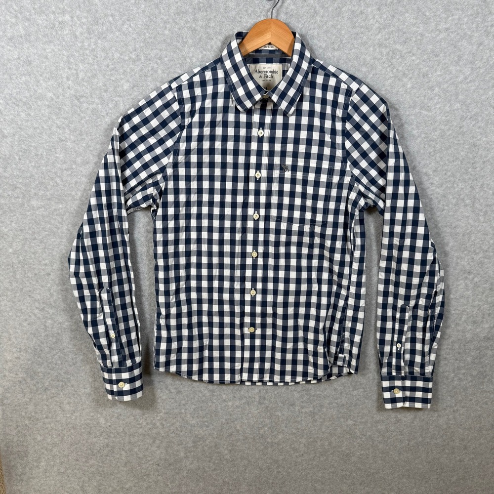 Abercrombie & Fitch Mens Muscle Gingham Button Down Shirt Navy White Medium